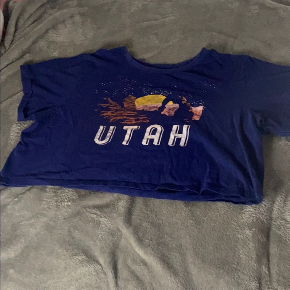 Navy Blue “UTAH” Crop Top with Collard Sleeves.